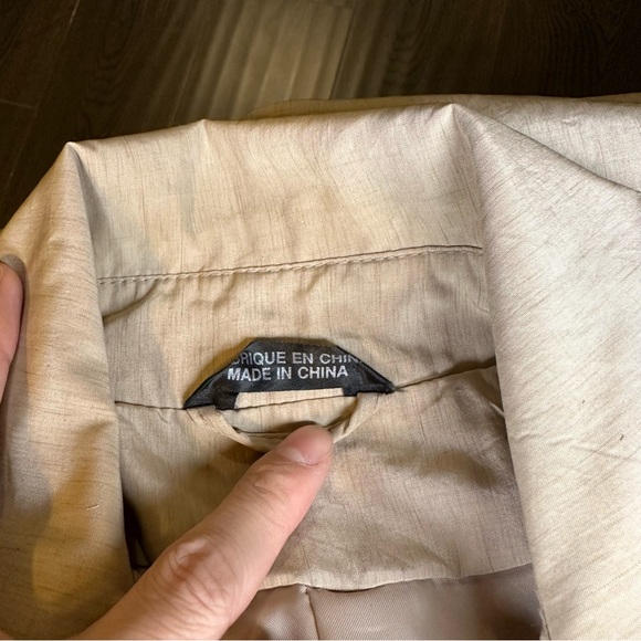 Utex Design Long Trench Coat Lightweight Lined Belt Tan Padded Shoulders Sz 16 - Picture 9 of 16